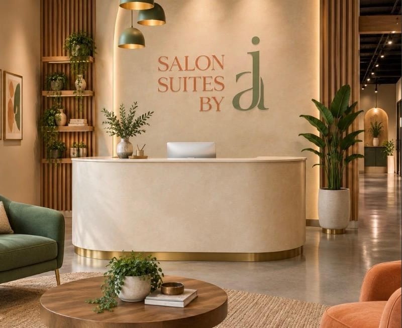 Styled salon suite vanity and workspace